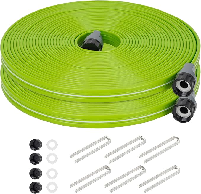 Sprinkler Soaker Hose 50FT 2Pack, Watering Hose with Holes, High-Efficiency Sprinklers System for Garden and Lawn with Staples
