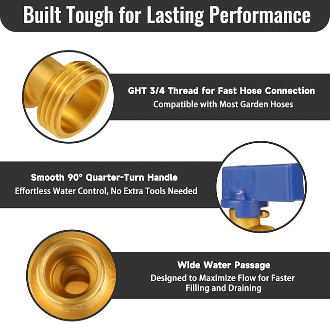 Angry Pony G 1/2 to GHT 3/4 Brass Rain Barrel Spigot Kit, Bucket Spigots with Bulkhead Fitting For 55 Gallon Barrels,Spigot for 5 Gallon Bucket, Water Spout For Rain Water Collection Barrels
