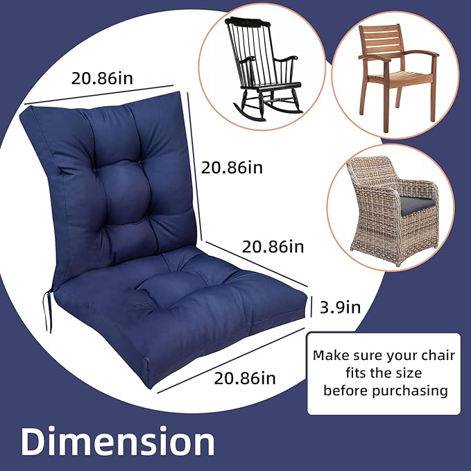 High Back Patio Chair Cushions Set of 2 Sliver Grey Indoor Outdoor Chair Seat Cushion Tufted Waterproof Patio Rocking Chair Pads Replacement for Garden Furniture 41.7"*20.8"*3.9"