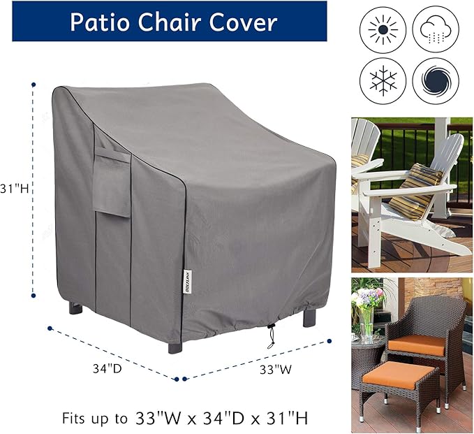 Patio Chair Covers Waterproof, Heavy Duty Outdoor Furniture Covers Fits up to 33W x 34D x 31H inches -2 Pack