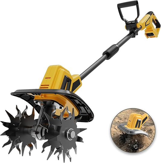 Cordless Tiller Cultivator Compatible with Dewalt 20V Battery(Tool Only), Electric Garden Tiller w/270 RPM, 48 Steel Tines, 8.7" Tilling Width, 6.3" Depth, Portable Rotary Tiller