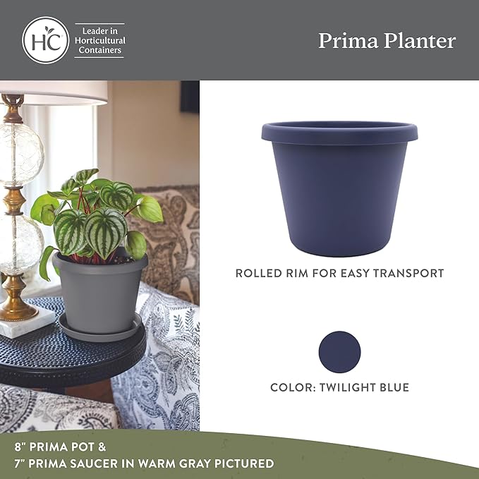 The HC Companies Prima Round Plastic Plant Pot w/Rolled Rim - Lightweight & UV Resistant Flower Pot for Herbs & More - Outdoor & Indoor Plant Pots w/Drainage (12 inch, Twilight Blue, Pack of 1)