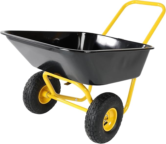 Dawn Heavy-Duty Two-Wheeled Garden Barrow with 10-Inch Pneumatic Wheels - Yellow & Black, Ideal for Lawn & Garden Tasks
