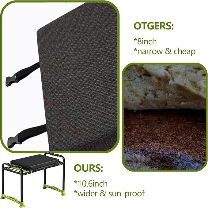 Garden Kneeler and Seat, Heavy Duty Gardening Stool with 1.8" Thick Detachable Kneeling Pad, Foldable Bench Chair with Tool Pouch and Bag for Knee & Back Pain Relief for Women, Men, Seniors (Green)