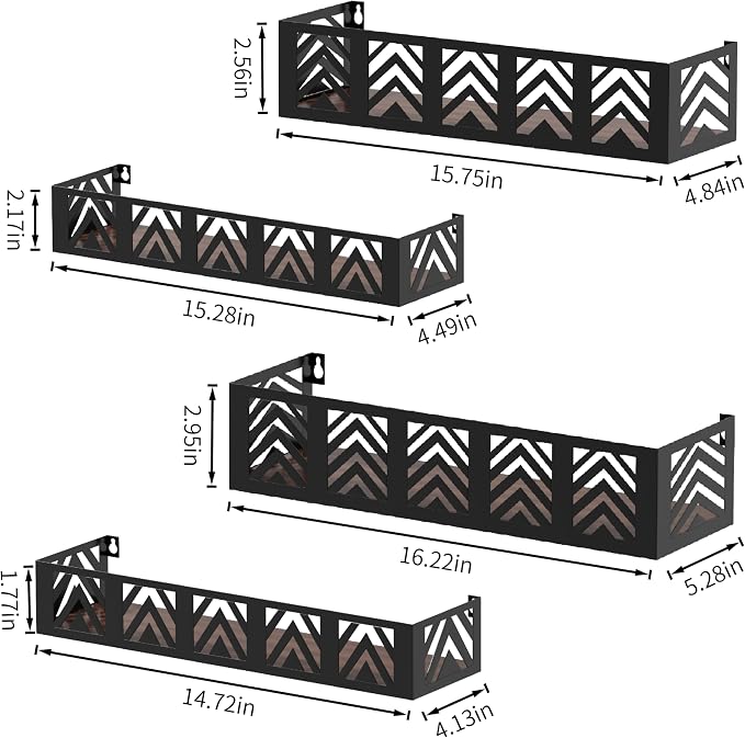Floating Shelves Set of 4, Home Metal Wood Shelf, Black
