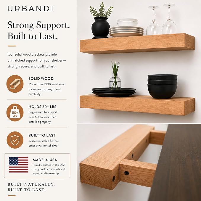 Urbandi Modern Floating Shelves 3 Inches Thick for Wall, Wide Shelves for Kitchen, Living Room, Bedroom, and Bathroom, Natural Pine Wood, Rustic Wooden Shelf, (Set of 2) (Aged Oak, 24Lx3Hx8D)
