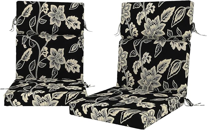 DYTXIII Outdoor High Back Chair Cushions Set of 2, 44"x22" Water Repellent Patio Seat Cushions with Elastic Sponge, All Weather Chair Pads for Rocking, Dining Chairs, Patio Furniture - Vines Black