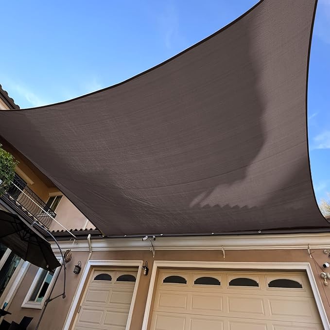 Sun Shade Sail Canopy, Patio Shade Cloth Outdoor Cover - Sunshade Fabric Awning Shelter for Pergola Backyard Garden Carport (Brown, 6' x 14' Rectangle)