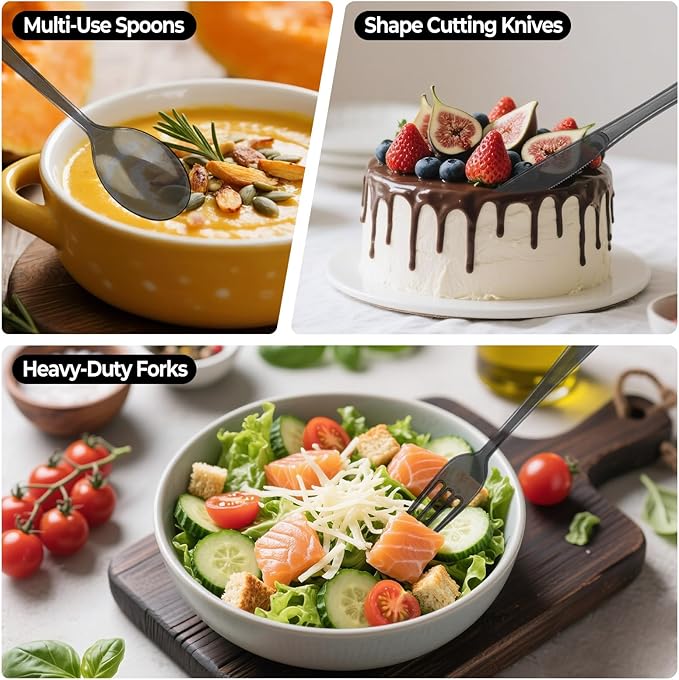 150 PCS Plastic Silverware Disposable Silverware Heavy Duty Utensil Sets 50 Of Each Forks Knives & Spoons Disposable Cutlery Set For Easter,Birthday,Baby Shower,Garden Party,Wedding(150,Black)
