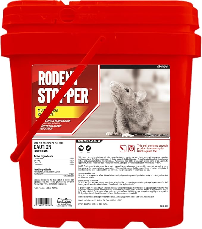 Rodent Stopper, Granular Animal Stopper Repellent, All Natural, Effective All Year Round, Safe for People and Pets, No Harsh Chemicals, Ready to Use, Rodent Repellent - 12 lb Bulk