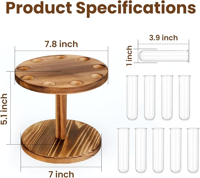 Plant Propagation Station, Plant Terrarium with Wooden Stand, 9 Tube Vases | Retro Rotation Plant Stand for Hydroponics Home Garden Office Decor, Unique Gardening Birthday Gifts for Women Plants Lovers