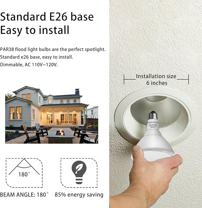 Gonhom Par38 led Flood Lights Outdoor Light Bulb,Dimmable 1800LM,20W Replace up to 200W,Outdoor Flood Light Bulbs for Backyard,Garage,Porch,Garden,6 Pack 5000K Daylight