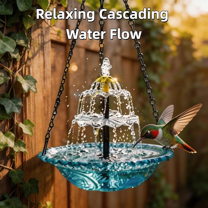 2026 New Solar Cascade Hanging Bird Bath Fountain – Outdoor Bowl Bird Bath with Solar Pump, Large Hanging Fountain for Hummingbirds, Gardens, Patio & Backyard