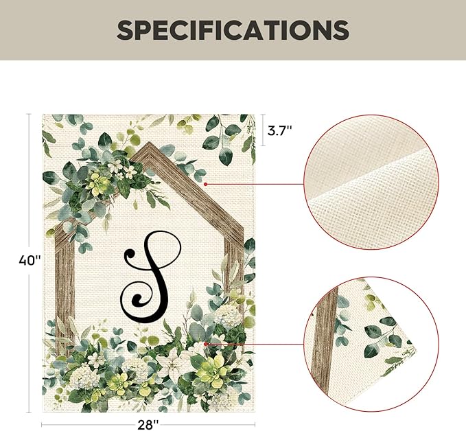 AVOIN colorlife Initial Letter S Monogram House Flag 28x40 Inch Double Sided Outside, Spring Floral Family Last Name Yard Decoration