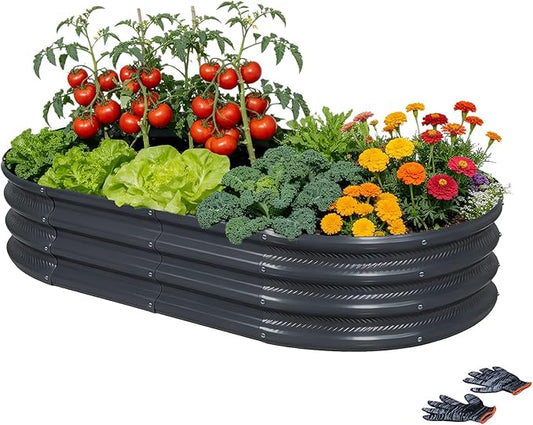 6×3×1 ft Gray Metal Galvanized Raised Garden Bed, Easy Assembly Outdoor Garden Planter for Gardening Fruit, Vegetables, Flowers & Herbs