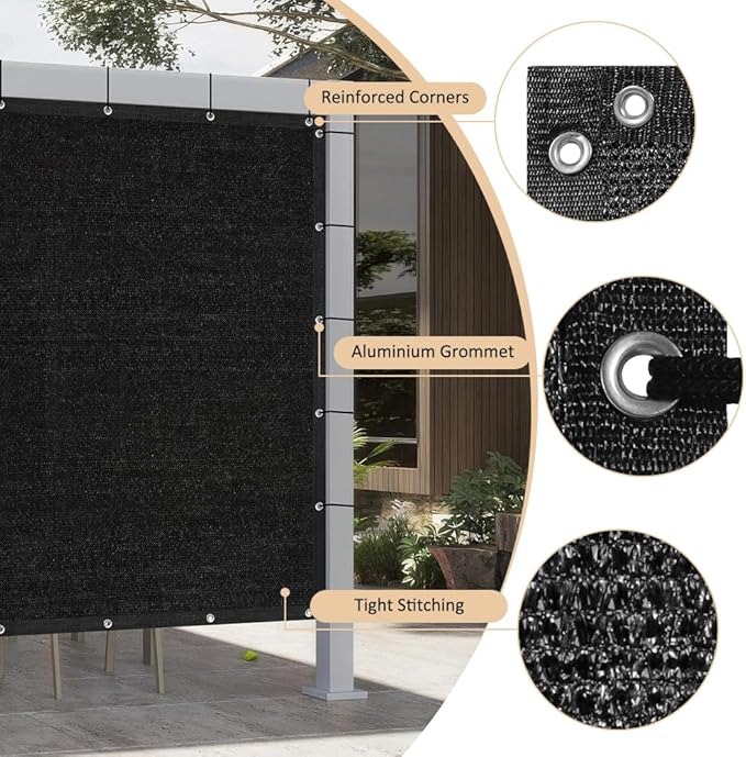 90% Shade Cloth with Grommets, 6 x 12 FT Sun Shade Tarp Pergola Shade Cover Canopy, UV Block Privacy Sun Screen for Outdoor, Patio, Garden, Porch and Deck, Black