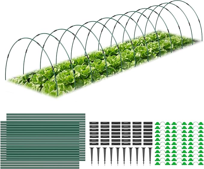 60Pcs Garden Hoops for Raised Beds, 12Sets Greenhouse Hoops Grow Tunnel, Rust-Free Fiberglass Support Hoops Frame for Netting Shade Cloth Cover, DIY Plant Support Garden Stakes