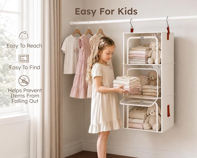 Homsorout 4-Tier Modular Hanging Closet Organizer Shelves, Beige