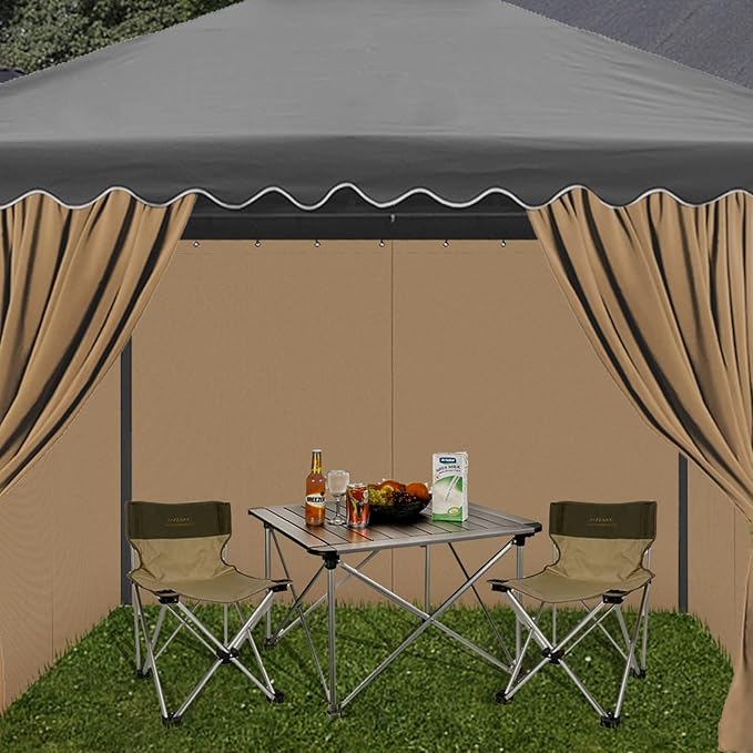 Gazebo Privacy Curtains 10' x 12' with Zipper 4-Panels Side Wall Universal Replacement for Patio, Outdoor Canopy, Garden and Backyard (Curtain Only)
