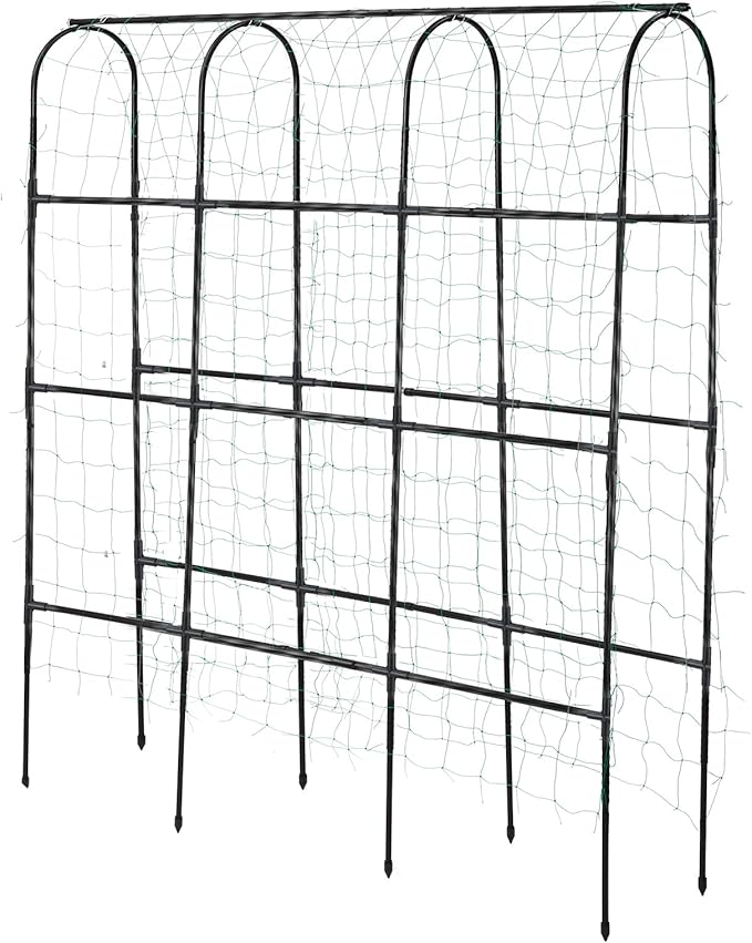 6 ft Tall, Garden Trellis for Climbing Plants Outdoor with Nylon Net for Cucumbers Vines Beans Raised Bed - Lightweight Metal, Black