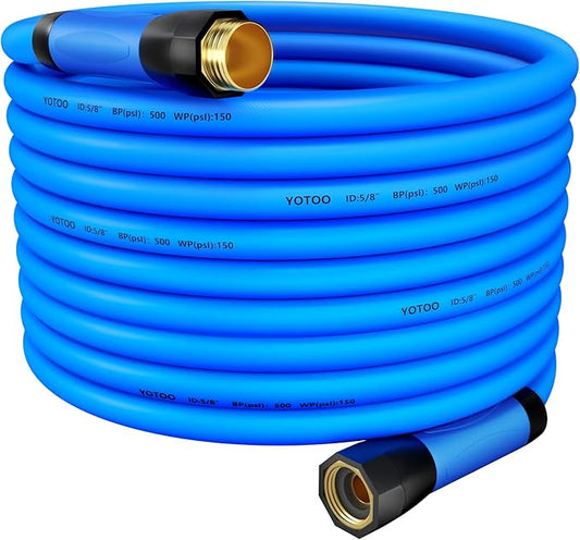 YOTOO Heavy Duty Hybrid Garden Water Hose 5/8-Inch by 100-Feet 150 PSI Kink Resistant, Flexible with Swivel Grip Handle and 3/4" GHT Solid Brass Fittings, Blue
