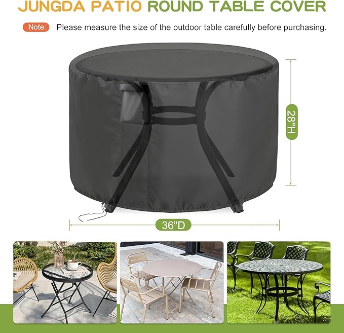 Patio Furniture Covers Round, 36 Inch Outdoor Round Dinner Table Cover Waterproof, Rounds Patio Coffee Table Cover for All Weather Resistant - 36 x 28 Inch