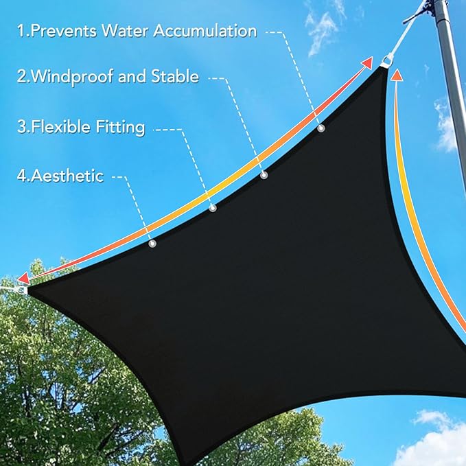 Shade&Beyond Custom 24'x28' Sun Shade Sail Canopy Rectangle UV Block Breathable Curved Sunshade for Backyard Yard Deck Outdoor Facility and Activities, Black (We Make Custom Size)
