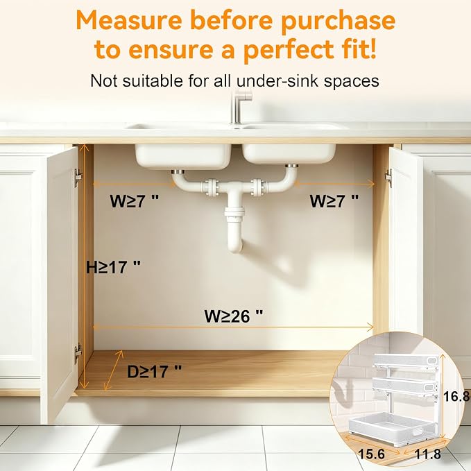 3 Tier Adjustable Under Sink Organizer for Bathroom & Kitchen(1Pack, White)