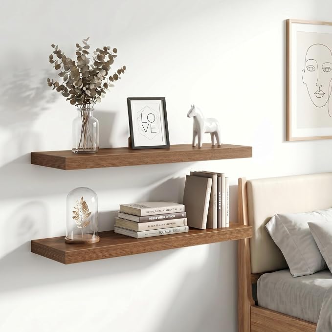 Vivelove 24 Inch Floating Shelves Wall Mounted for Display, 6.5 Deep Duty Shelves with Invisible Brackets for Living Room,Bedroom,Kitchen, Bathroom Storage & Decor,24" Wx6.5 Dx1.4 H - Walnut