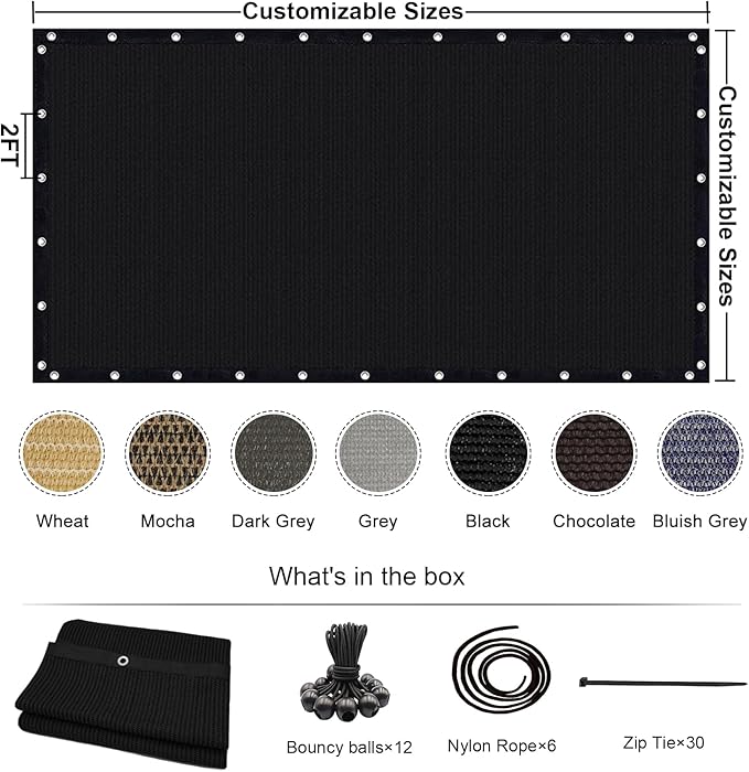 KANAGAWA 90% Sun Shade Cloth 10'X 16' Outdoor Pergola Shade Cover Canopy with Grommets UV Block Privacy Screen for Patio, Backyards, Outdoor, Carport, Garden, Black