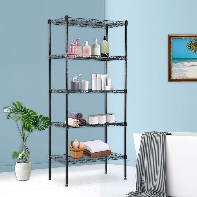 BestOffice | 5-Tier Wire Shelf | 22" x 12" x 48" | Black