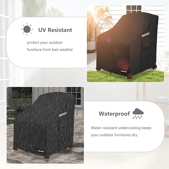 Outdoor Chair Covers 30" W x 34" D x 36" H,600D Heavy Duty Waterproof Patio Chair Cover,Outdoor Furniture Covers for Lawn/Garden Chiar,Black