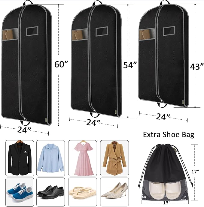 BALEINE 5PK Garment Bags for Hanging Clothes, 43" Suit Bag for Travel