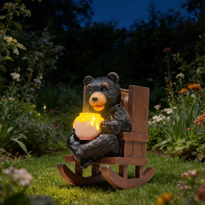 Sheaifun Solar Garden Statues Black Bear Decor Resin Bear Statues Outdoor with Solar Light Animal Figurine for Outside Yard Lawn and Patio Decorations Gardening Gifts for Women 3.5 * 5.5 * 6.25 Inch