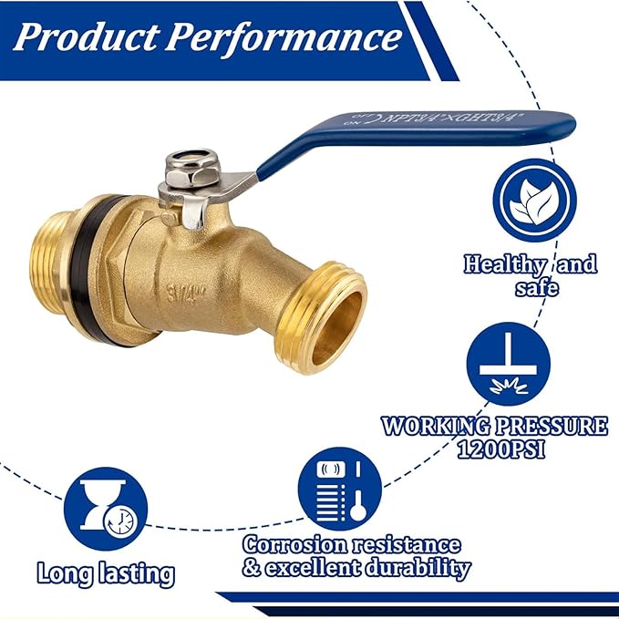 Brass Rain Barrel Spigot Kit 3/4" GHT Brass Water Container Rain Barrel Faucets Spigot for Garden Hose Thread Connection 55 Gallon Water Tank Faucet