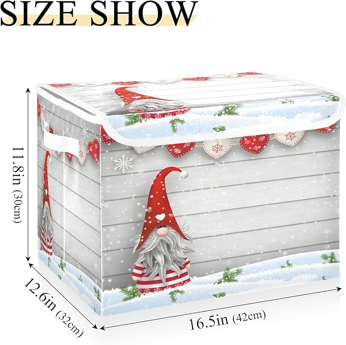 senya Christmas Baskets Collapsible Storage Bins with Lids, Christmas Gnome Storage Boxes Clothes Baskets for Organizing