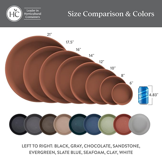 The HC Companies 10 Inch Classic Round Plant Saucer, Lightweight UV-Resistant Plastic Outdoor & Indoor Flower Pot Tray, 4-Pack Plant Pot Trays for Garden & Home Decor, Chocolate