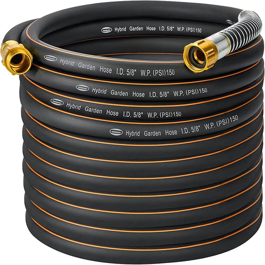 5/8 in. × 75 ft. High Flow Heavy Duty Garden Hose Flexible Hybrid Rubber Water Hose, No Memory Durable Premium Water Hose for Watering, Irrigation, Water Transfer Pump