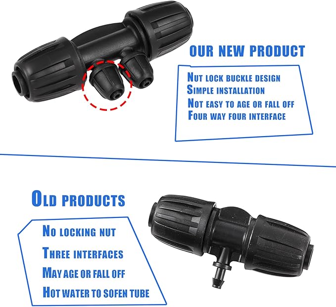1/2 Inch to 1/4 Inch Tubing Irrigation Fittings for (1/2'' ID x 0.60''-0.63'' OD) 16mm Drip Tubing,Locked Barbed Tee Connectors (20 Pcs Barbed Tee 4-Way)