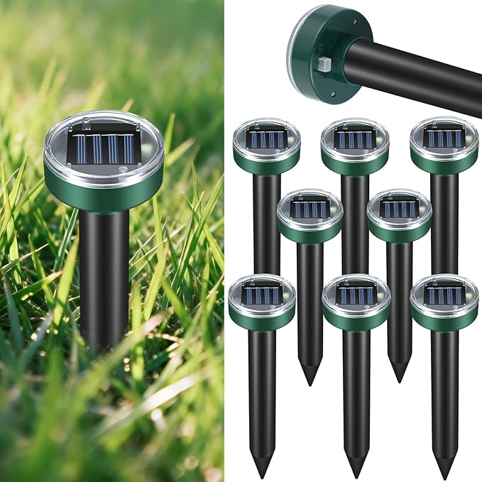 Mole Repellent for Lawns - Ultrasonic Gopher Repellent Solar Powered for Garden,Yard - Waterproof Sonic Mole Spike for Snake,Chipmunk,Outdoor Pest Control Vole Deterrent