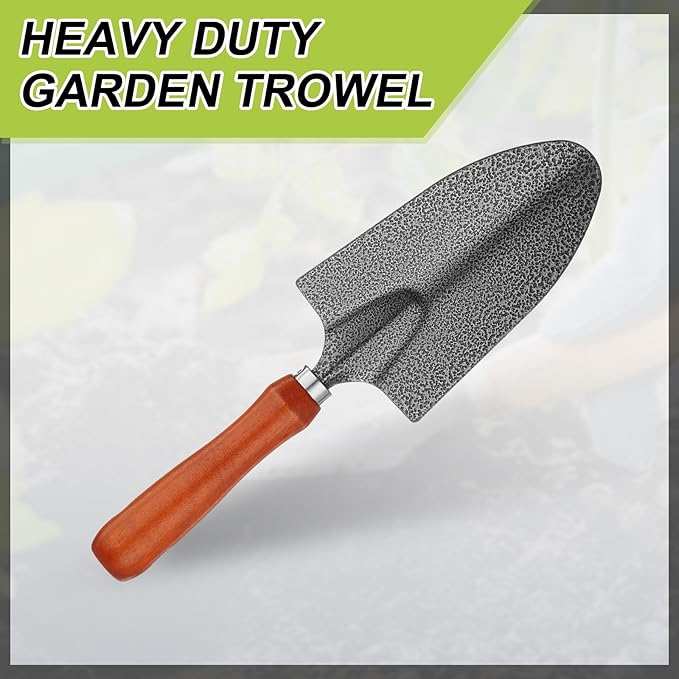 HARFINGTON 2pcs Garden Hand Shovel 12 x 3.3 Carbon Steel Planting Trowel with Wooden Handle Garden Tools for Gardening Weeding Transplanting