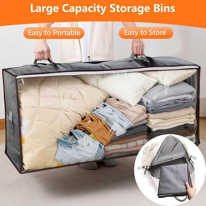 90L Under Bed Storage Containers,4-Pack Closet Organizer Storage Bins,Black