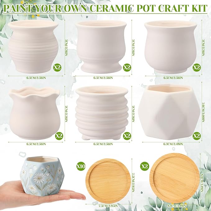 Leitee Flower Pots 3 Inch Paint Your Own Ceramic Pot Craft Kit Ready-to-Paint Small Succulent Pots Bulk with Drainage Hole Paint Set Mini Paintable Plant Vase for Spring Birthday DIY Gift(15pcs)