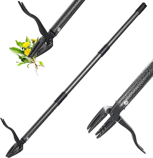 Weed Puller Tool, 4 Claw Stand Up Manual Weeder, Heavy Duty Weeding Tool with 60 inch Long Handle,Steel Head,Uprooting Dandelion Removal Gardening Tools for Farm Lawn Grass Removal