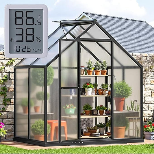 6×4FT Outdoor Greenhouse, Small Greenhouse with Electronic Thermometers, Enhanced Aluminum Small Greenhouse for Outdoors and Garden Planting, Withstands Bad Weather to Protect Vegetable or Plants