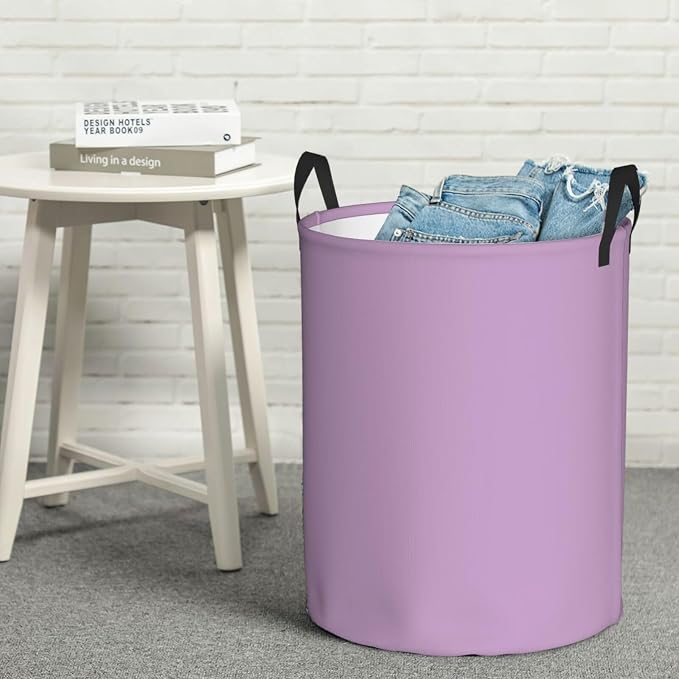 19.6" Large Laundry Hamper Bag, Purple Lilac Trend Color Collapsible Laundry Basket Dirty Clothes Organizer Washing Bin for Family Essentials Storage