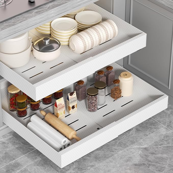 2Pack Pull Out Cabinet Organizer, Expandable 12.6“-20.47” White | Pull Out Drawers for Cabinet with Upgrade 3 Slide,No Drill Heavy Duty Sliding Drawers for Kitchen Cabinet,Pots, Pantry, Home