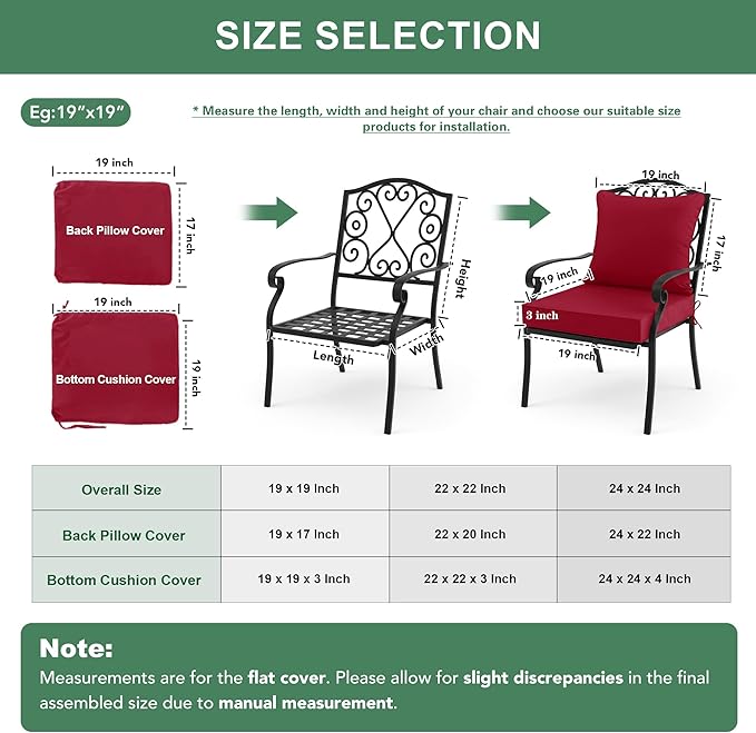 Summsun Waterproof Patio Cushions for Outdoor Furniture, Fade Resistant Back Pillow and Seat Cushion Set for Couch Replacements, 24 x 24 Inch, Red, 1 Set