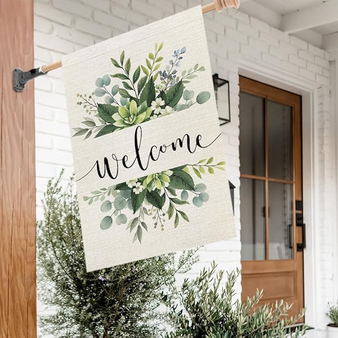 CROWNED BEAUTY Spring House Flag Double Sided 28x40 Inches Large Burlap Welcome Holiday Seasonal Yard Decoration for Outside Porch CF099-L