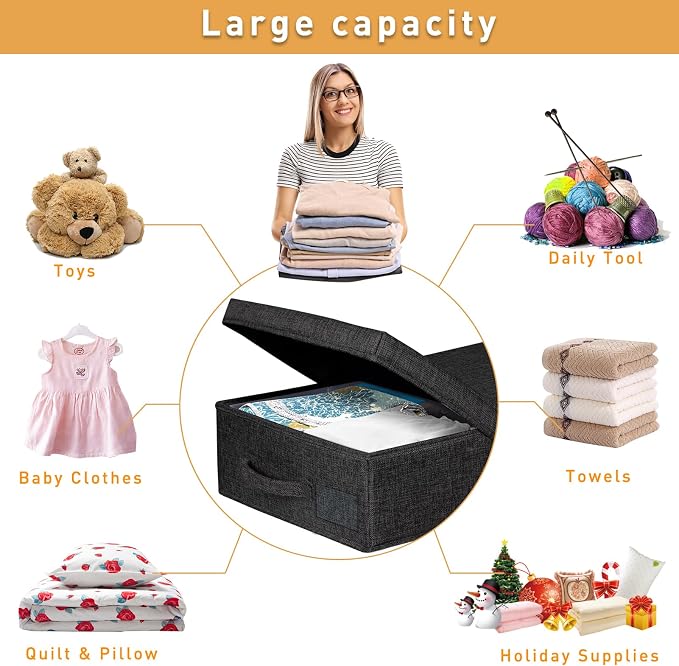 punemi 6 in Tall Stackable Under Bed Storage Containers, 3 Pack, Black